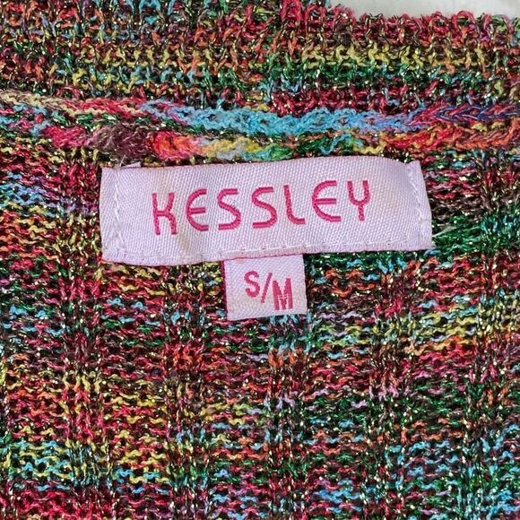 Vintage y2k Kessley Multicolor Rainbow Metallic Bell Sleeve Cardigan Sweater S - Picture 8 of 9